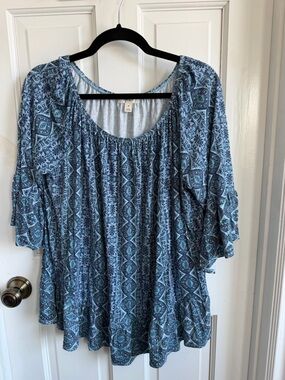 Style & Co. Blue Patterned Women's Peasant Tunic
